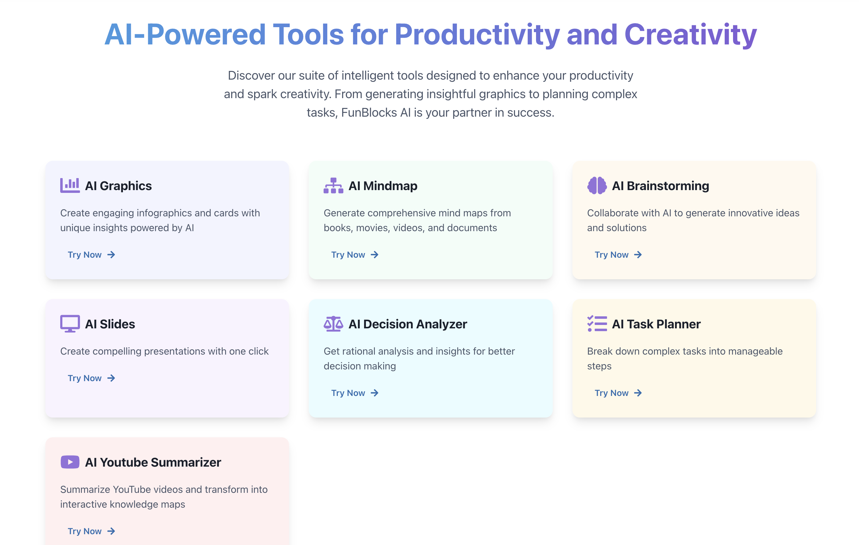 FunBlocks AI Tools - To facilitate quick access, we've developed targeted AI tools based on specific use cases, providing more focused solutions